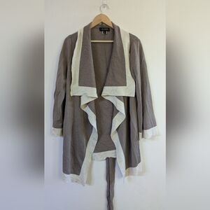 St. John Cream Brown Open Front Tie Cardigan M Medium